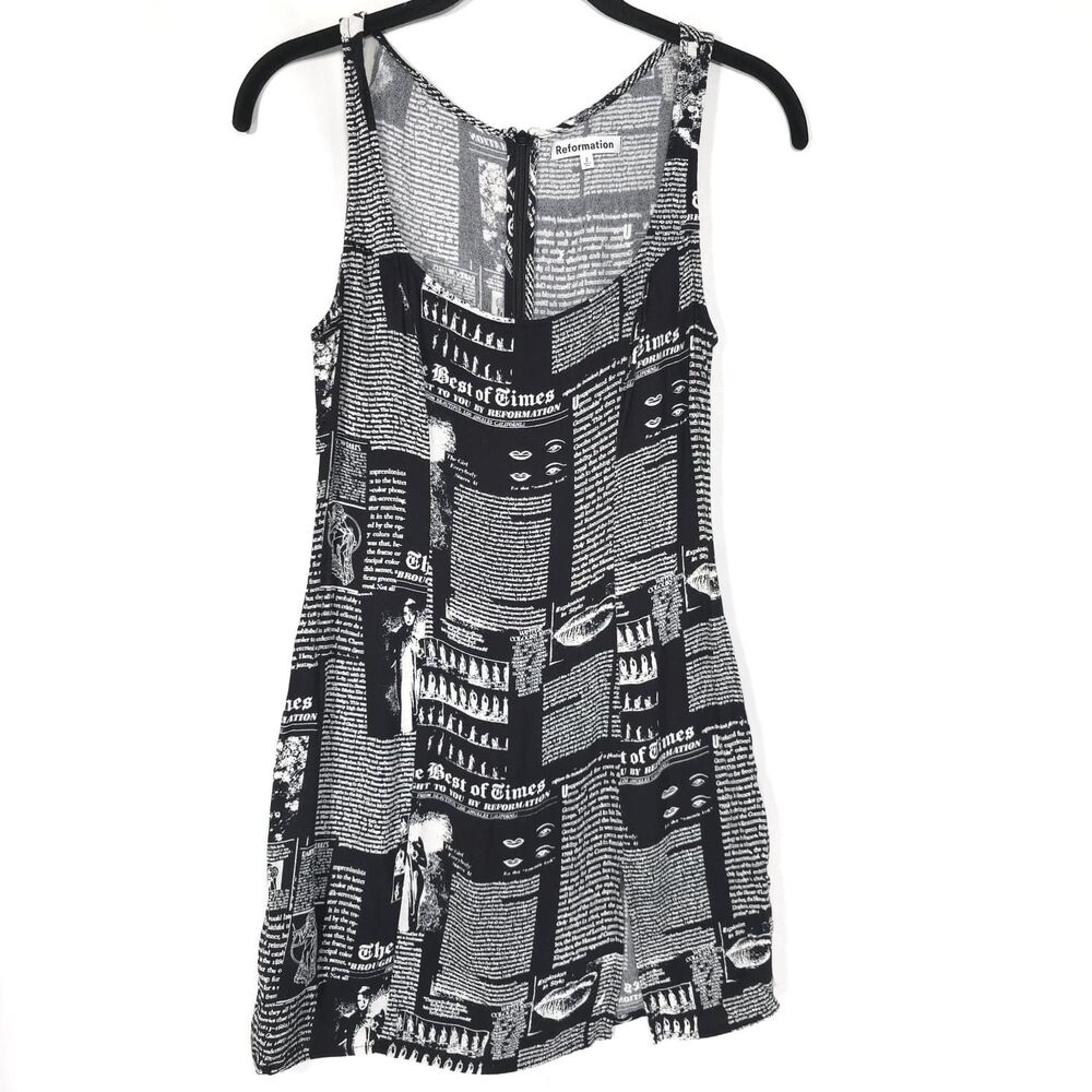 REFORMATION Womens Mini Dress 2 Newspaper Print Sleeveless Tank Stretch A-Line